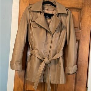 Whet Blu Leather Tan Trench Coat with Belt